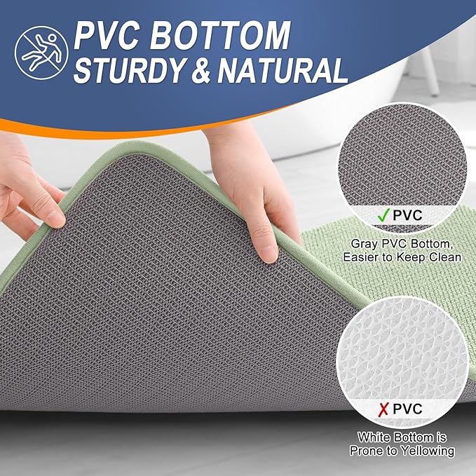 OLANLY Thick Memory Foam Bath Mat Rug 59x20, Extra Soft Absorbent Bathroom Rug, Quick Dry Bath Mats, Non-Slip, Machine Washable Carpet for Bathroom, Tub and Shower, Home Decor Accessories, Sage Green