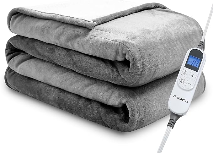Electric Blanket Twin 62"x84" Heated Electric Blankets 10 Heating Levels 12 Time Settings 8 Hours Auto Off Fast Heating and Overheat Protection ETL Certified Machine Washable,Light Grey