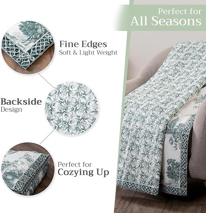 Maison d' Hermine Throw Blanket for Couch Lightweight Soft Warm Breathable Cotton Throw Blankets for Bed Girls Boys Women Men Gifts Sofa Travel Living Room Chair Bedding (50"x60", Trianon)