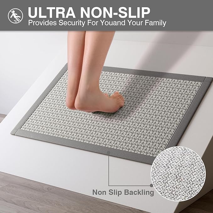 Quick Dry Absorbent Bathroom Rugs Mat Non Slip Bath Mat Ultra Thin Bath Mats Bathroom Mat Floor Rubber Backed Fit Under Door Woven Washable Bath Rugs Gray 16x24