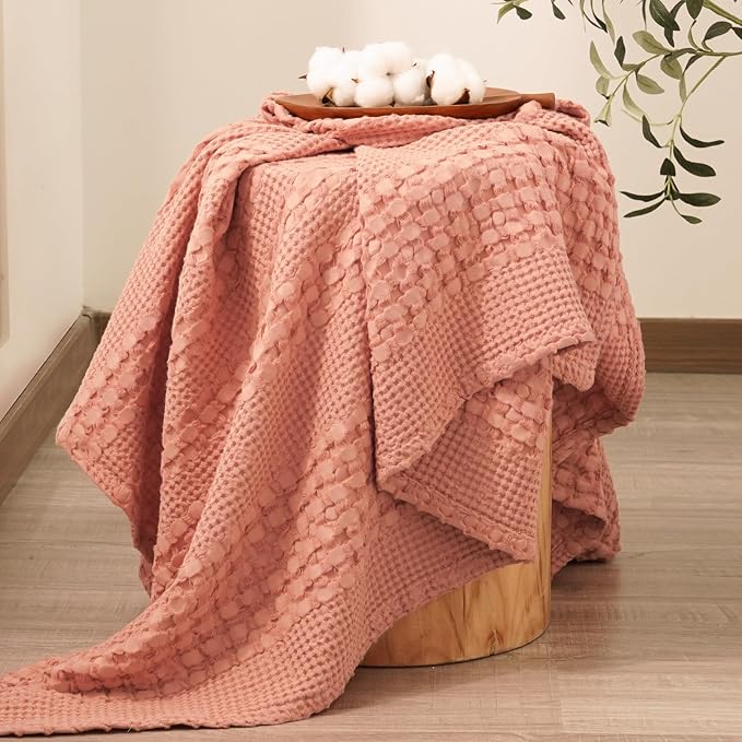 PHF 100% Cotton Waffle Weave Throw Blanket, Soft Lightweight Breathable Cozy Throws for Couch Bed Sofa, Luxury Aesthetic Woven Blanket for Home Decor & Office, 50"x60", Canyon Clay