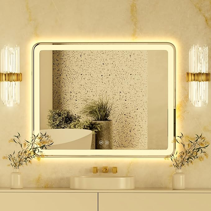 40x32 Inch LED Bathroom Mirror with Lights, Frontlit + Backlit, Smart Bathroom Vanity Mirror, Stepless Dimmable, Anti Fog, 3 Colors, Wall Mounted Lighted Vanity Mirror