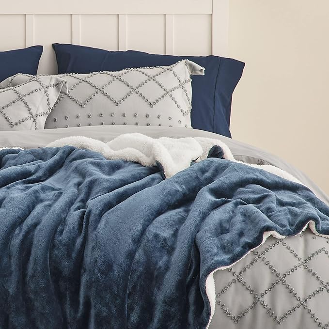 Bedsure GentleSoft Sherpa Fleece Throw Blanket for Couch - Thick and Warm Throw for Women and Men, Soft Fuzzy Plush Blanket for Winter, Slate Blue, 50x60 Inches
