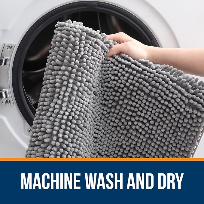 OLANLY Bathroom Rugs 44x24, Extra Soft Absorbent Chenille Bath Rugs, Rubber Backing Quick Dry, Machine Washable Bath Mats for Bathroom Floor, Tub and Shower, Home Decor Accessories, Grey