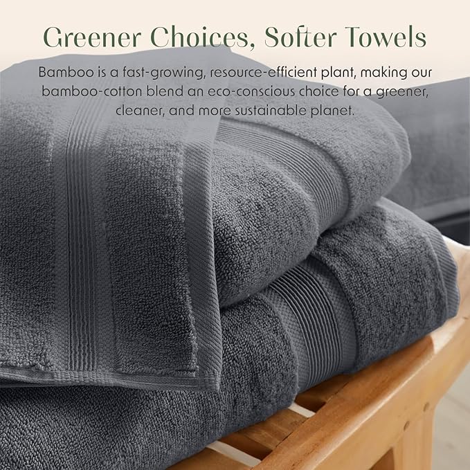 Springtree Home Luxury Viscose from Bamboo Bath Towel Set 6 Piece Set | 35% Viscose from Bamboo - 65% Cotton | Absorbent Quick-Dry Towels for Bathroom | Oeko-TEX Standard 100 Cotton | Iron Grey