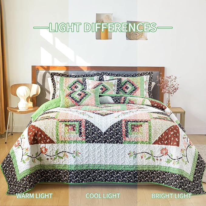BEDIFANY King Size Comforter Set - Lightweight Cotton Filling Bedspread King Size (98 x 106 inch) - Comfortable Farmhouse Quilt Bedding Sets for Bed Decorations - All Seasons, 3 Pieces