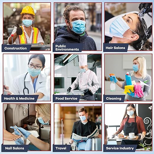 1000 Pack Blue Disposable Face Masks - Level 3 | Bulk 3 Ply Facemask Pack - Soft Breathable Latex Free Non-Woven Dust Mask with Flexible Nose Bridge & Stretchy Ear Loops (20 Packs x 50)