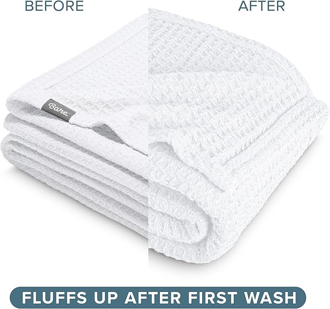 Bare Home White Waffle Blanket, 108Wx90L, 100% Cotton, Soft & Breathable for All Seasons, Lightweight Blanket, Perfect for Layering Bed, Sofa & Couch (King/Cal King, White)