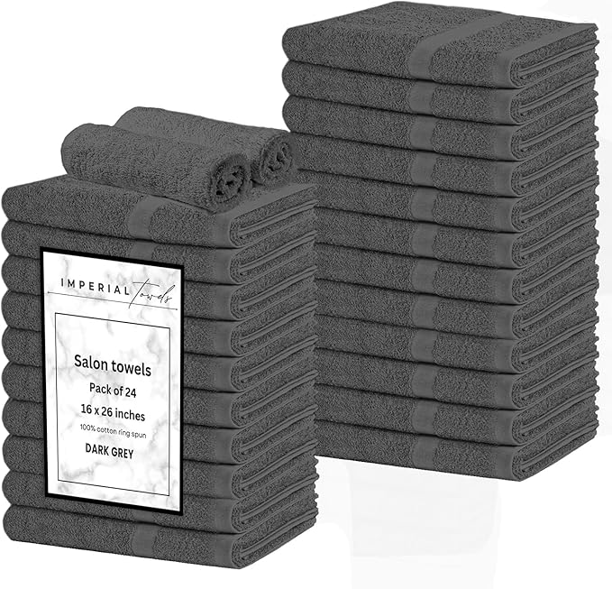 Salon Towels -24 Pack Grey Hand Towels 100% Cotton Spa Towels – 16x26 inches Highly Absorbable Facial Towel Gym, Hair, Face Bulk Small Towel (Not Bleach Proof)