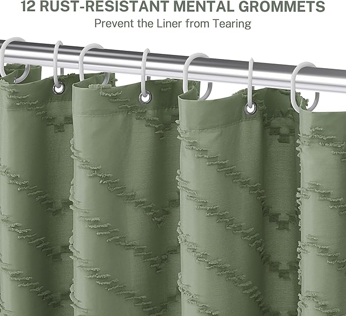 Sage Green Shower Curtain for Bathroom Boho Shower Curtain Cloth Textured Tufted Chevron Elegant Shower Curtains Waterproof for Bathroom 72" x 72"