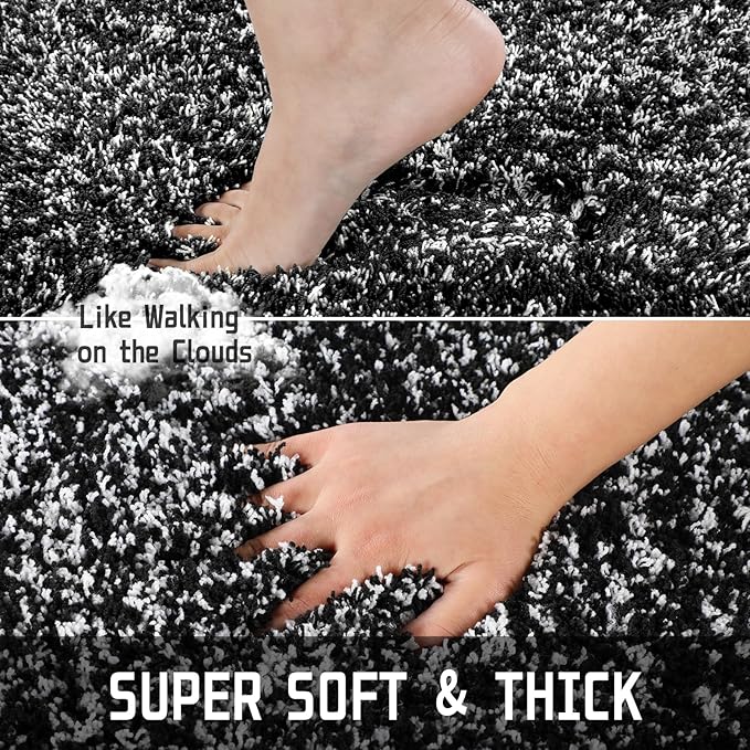 Yimobra Black and White Bathroom Rugs Non Slip Washable, Ultra Soft and Water Absorbent Bath Mats, Plush Fluffy Shower Mat Outside, Microfiber Thick Matts for Bathroom Floor/Sink, 24x17