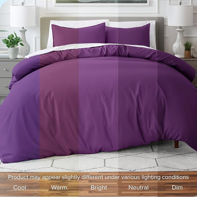 Bare Home Bedding Duvet Cover Queen Size - Premium 1800 Super Soft Collection - Lightweight, Cooling Duvet Cover - Soft Breathable Bedding (Queen, Plum)