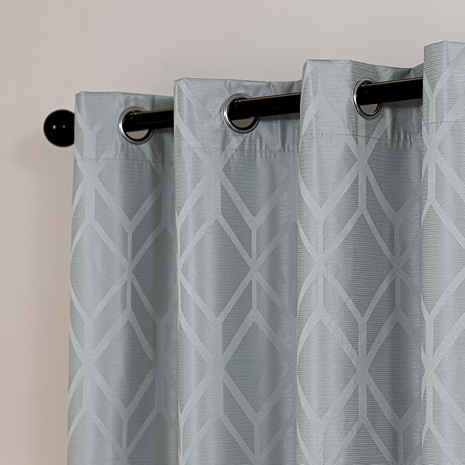 Amazon Basics Jacquard 2-Piece 100% Blackout Curtains, Living Room and Bedroom Drapes, Thermal Insulated Window Treatment, 52"x84", Light Grey