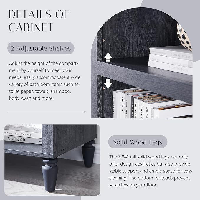 76" Tall Arched Bathroom Storage Cabinet, 5 Tiers Narrow Farmhouse Arched Cabinet w/Adjustable Shelves, Modern Wooden Storage Cabinet for Bathroom, Living Room, Entryway, Study Room (Dark Grey)