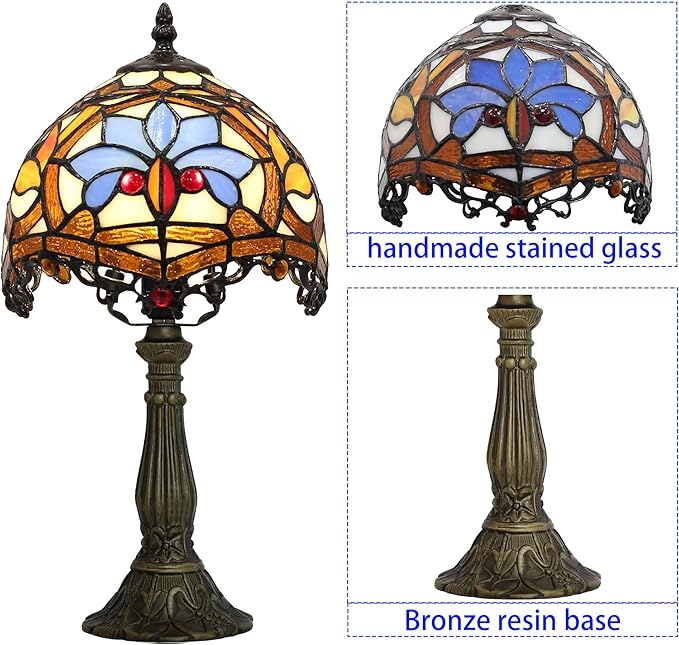 Bedside Table Tiffany Small Table lamp in The Bedroom, Living Room Table lamp, Stained Glass Table lamp, 8 inches, Household and Office Reading lamp (Qinglong Final Payment Style)