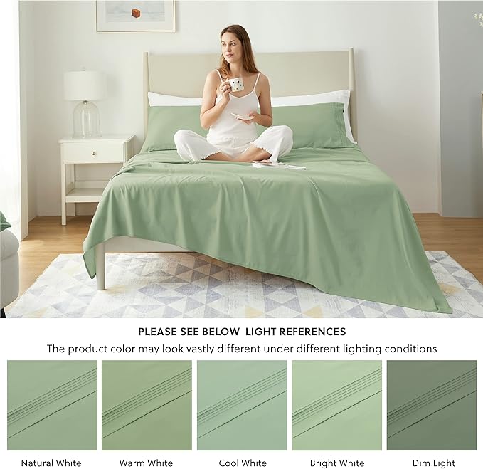 Bedsure Deep Pocket Full Size Bed Sheets Set - Fits Mattresses Up to 21 Inches Thick - 4 Piece GentleSoft Bed Sheets, Moisture Wicking, Cooling Bedsheet & Pillowcases, Easy & Secure Fit, Sage Green