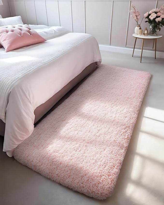 Pink Bathroom Rug 24x48 Non Slip Fluffy Bath Mat for Bathroom Floor Washable Plush Luxury Bath Rug for Tub Soft Shaggy Absorbent Shower Sink Mat