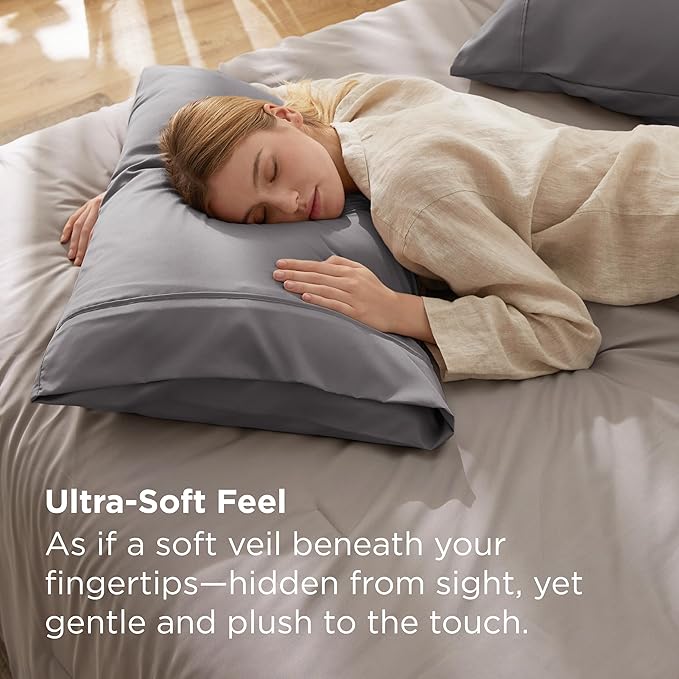 Bedsure Silver Grey Pillowcase Set - Standard Size (20x26 inches) Bed Pillow Cover - Brushed Microfiber, Wrinkle, Fade & Stain Resistant - Envelop Closure Pillow Case Set of 2
