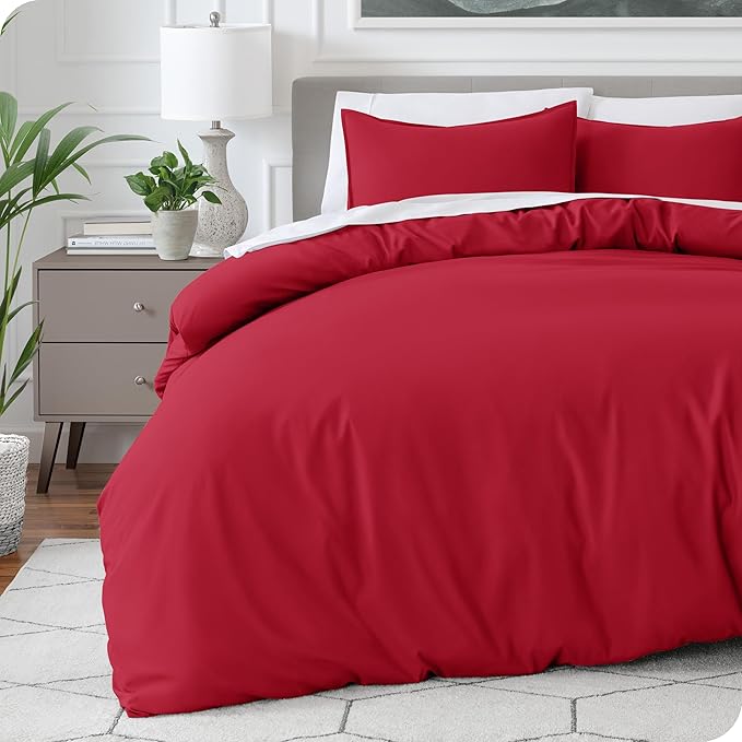 Bare Home Duvet Cover - Oversized King Size Bedding Set - Premium 1800 Super Soft Collection - Lightweight, Cooling - Soft Breathable Duvet Cover (Oversized King, Red)