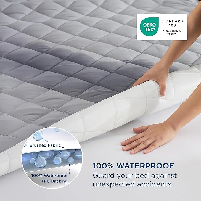 Bedsure Queen Mattress pad, Quilted Waterproof Mattress Protector with Deep Pocket up to 22 Inches, Soft Breathable Bed Pad Covers, Queen Bed Topper for Home, Bedroom, Hotel –Grey