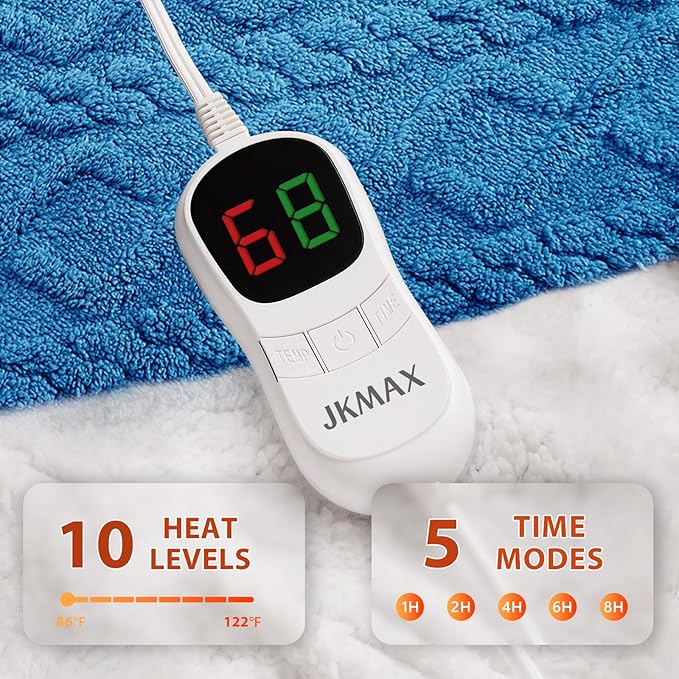 Heated Electric Blanket Twin Size-62"x84" Heating Blanket with 10 Heating Levels & 5 Time Settings Over-Heat Protection，Winter Warmer for Adults with ETL Certification（Blue）