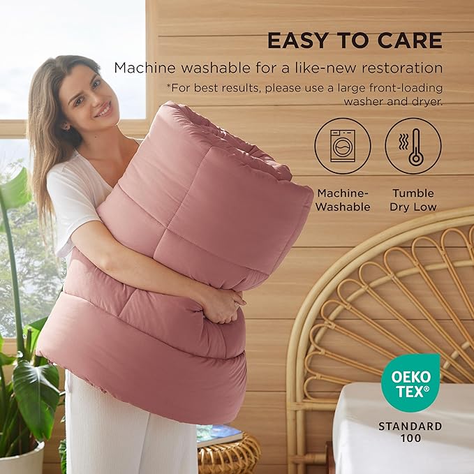Bedsure Comforter Duvet Insert - Quilted Comforters Queen Size, All Season Duvet, GentleSoft Down Alternative Bedding, with 8 Tabs, Gifts for Women/Men, Dusty Pink, Queen 88 x 88 Inches