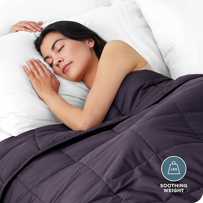 Bare Home Weighted Blanket Twin or Full Size 7lb (40" x 60") - All-Natural 100% Cotton - Premium Heavy Blanket Nontoxic Glass Beads (Eggplant, 40"x60")