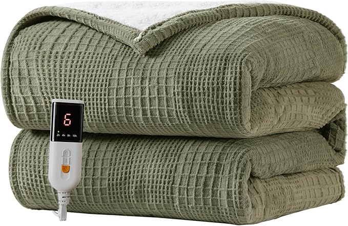 Heated Blanket Electric Blanket Throw 50''X60''-Heating Throw with 9 Heat Settings-2-10 Hours Auto Off,ETL Certified,Machine Washable (Gray Green)