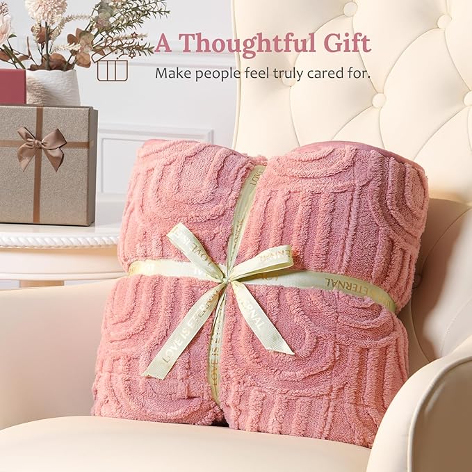 Sherpa Fleece Adult Weighted Blanket Great for Sleep, 15 lbs Dual Sided Soft Fuzzy Heavy Blankets for Couch Bed Sofa, Cozy Warm Arched Jacquard Throw for Winter (Apricot Pink, 60" x 80", 15 Pounds)