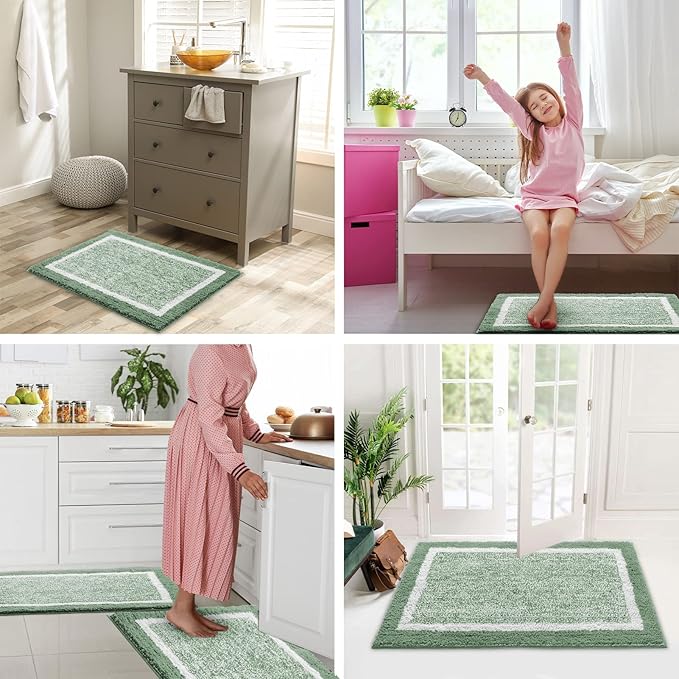 CozeCube Bath mats for Bathroom Non Slip, Fluffy Absorbent Microfiber Bath mat Washable, Aesthetic Bathroom Rugs, Long Sage Green Bath Runner, Sage Green, 59" x 24"