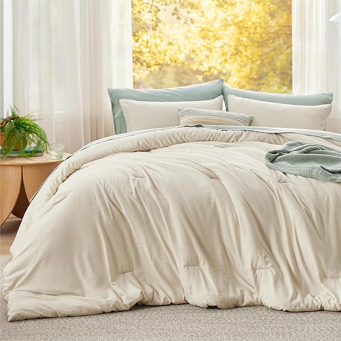 Bedsure Super King Size Comforter Set, Cream Soft Prewashed Bedding for All Seasons, 3 Pieces GentleSoft™ Bed Set, 1 Lightweight Comforter (120"x120") and 2 Pillowcases (20"x36")