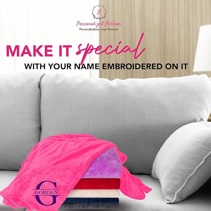 Personalized Passion Blankets with Custom Name & Initial Monogram - Super Soft and Cozy Fleece - Unisex Custom Blanket for Him and Her - 60x40 Inches - Hot Pink