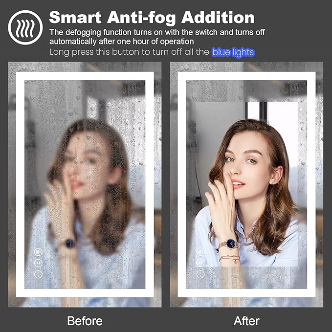 Amorho 60" X28" LED Bathroom Mirror, Backlit + Front-Lighted Vanity Mirror for Wall, Dimmable Makeup Mirrors, Anti-Fog, Memory, 3 Colors Lighting, Shatterproof, ETL Listed