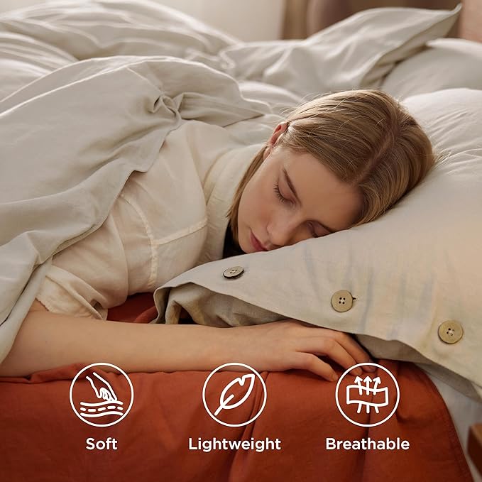 Bedsure Linen Duvet Cover King Size - Linen Cotton Blend Bedding Set, Soft & Cozy, 3 Pieces, 1 Duvet Cover 104x90 Inches and 2 Pillowcases, Light Khaki Color Cooling Bedding, Comforter Sold Separately