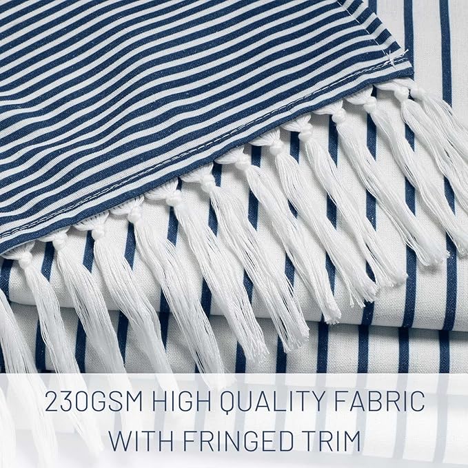 Awellife Navy Blue Shower Curtain for Bathroom Stripe Tassel Shower Curtain 72 X 72 Inches Farmhouse Cotton