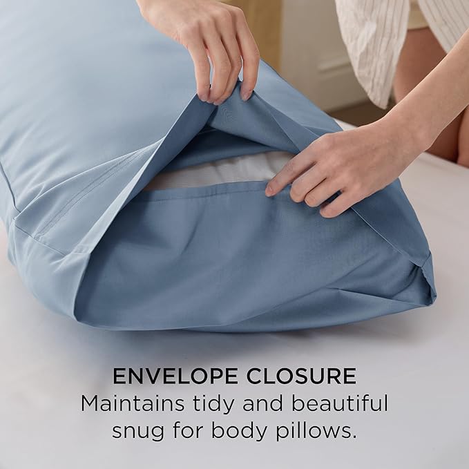 Bedsure Body Pillow Cover, Cooling Body Pillow Pillowcase for Hot Sleepers, Rayon Derived from Bamboo, Breathable & Silky Soft Long Pillow Case Cover with Envelope Closure, Grey Blue, 20x54 Inches
