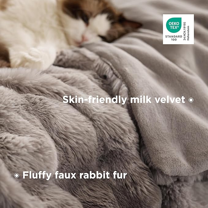 Bedsure GentleSoft Fluffy Faux Fur Blanket Twin Size, Fuzzy Soft Bubble Blanket for Couch, Faux Fur Decor for Bedroom Living Room, Thick Furry Cozy Gifts for Women, Tie-dye Brown, 60x80 Inch