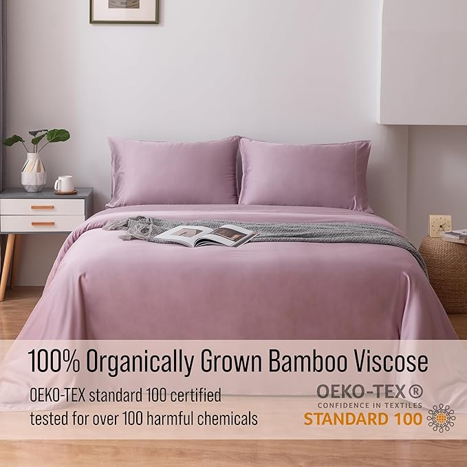 Bella Coterie Luxury Bamboo Viscose Cal King Size Sheet Set | 100% Organically Grown | Ultra Soft | Cooling for Hot Sleepers | 18" Deep Pocket [Lilac]
