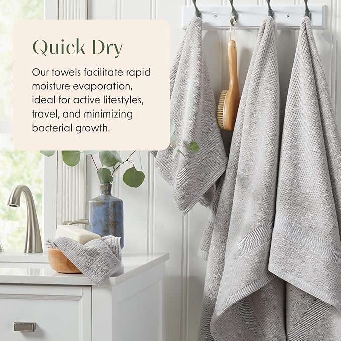 Springtree Home Grey Bath Towels Set of 4 | Ribbed Textured | 100% Combed Cotton | Absorbent Quick-Dry Gray Towels for Bathroom | Oeko-TEX® Standard 100 Cotton | Mauro Collection - High Rise Grey
