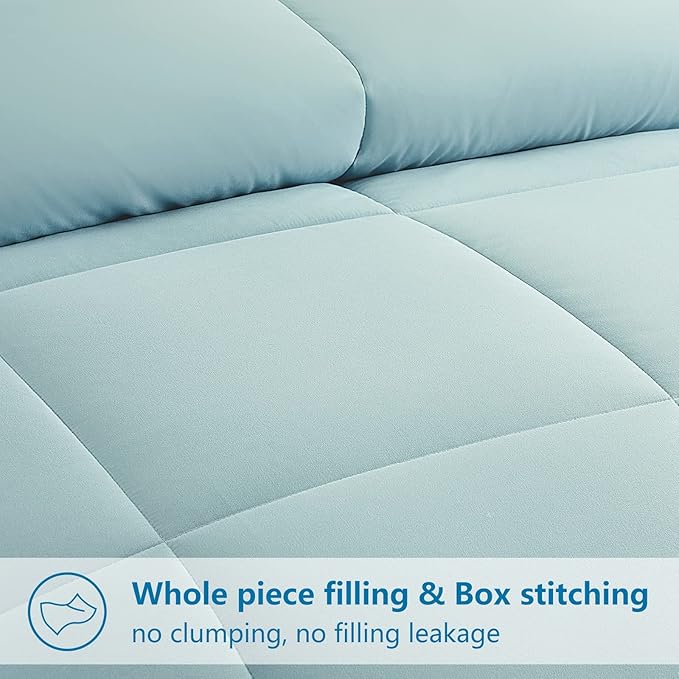 EASELAND Oversized King Down Alternative Comforter - Quilted Duvet Insert for All Seasons, Soft Lightweight with Corner Tabs, Summer Winter Warm Bedding, Aqua 98x116 Inches