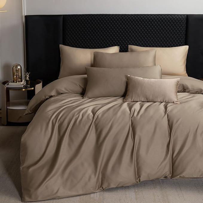 MooMee Duvet Cover Set 100% Extra Long Staple Cotton 600 Thread Count Silky Sateen Smooth Luxury Soft Breathable Durable Hotel Quality Bedding, 3 Pieces (Mocha Brown, Super King 108"x98")
