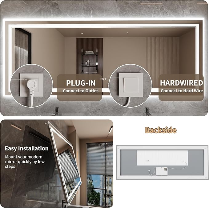 Bathroom Mirror with Lights 32"X84" with Front Light and Backlit, Tempered Glass, Wall Mount Horizontal/Vertical, Stepless Dimmable, 3 Colors, Anti Fog, Bathroom Memory LED Mirror