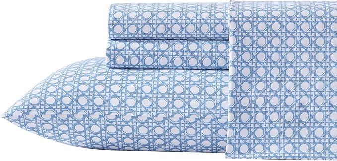 Tommy Bahama - Queen Bed Sheets, Crisp & Cool Cotton Percale Bedding with Matching Pillowcases, Lightweight Bed Set, Oeko-Tex Certified (Bahama Isle Blue)