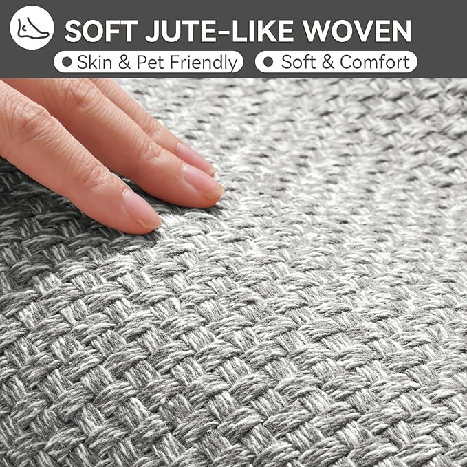 Non Slip Bath Mat Bathroom Rugs, Soft Jute-Like Ultra Thin Bath Mats, Rubber Backing Super Absorbent Quick Dry Bath Rug Shower Mat Fit Under Door Bathroom Floor, Machine Washable, Gray 24" x 36"