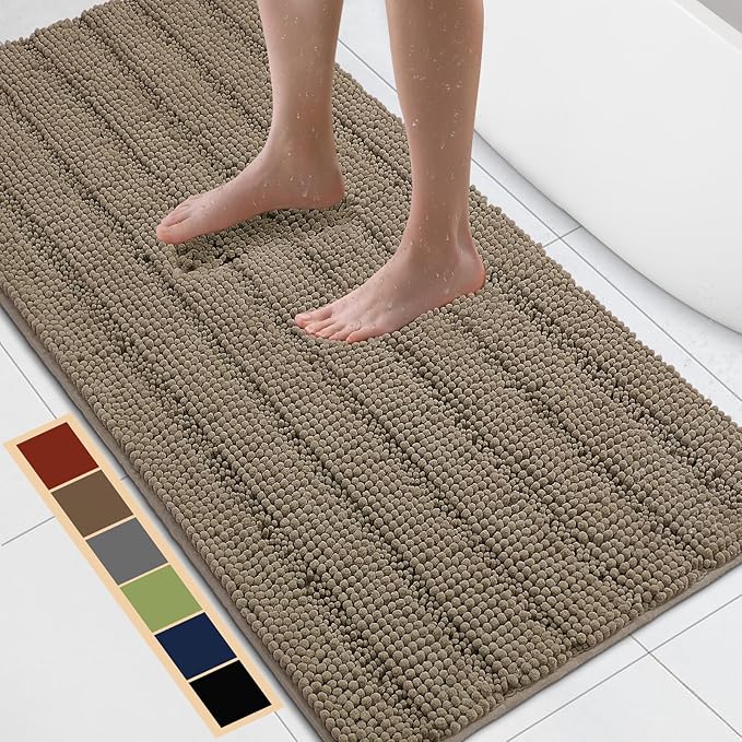 Bcoimo 48"×24" Chenille Bath Mat – Non-Slip with Backing Bath Rug Ultra-Absorbent and Machine Washable Bathroom Mat Quick-Dry Design. Ideal for Bathroom and Tub Areas