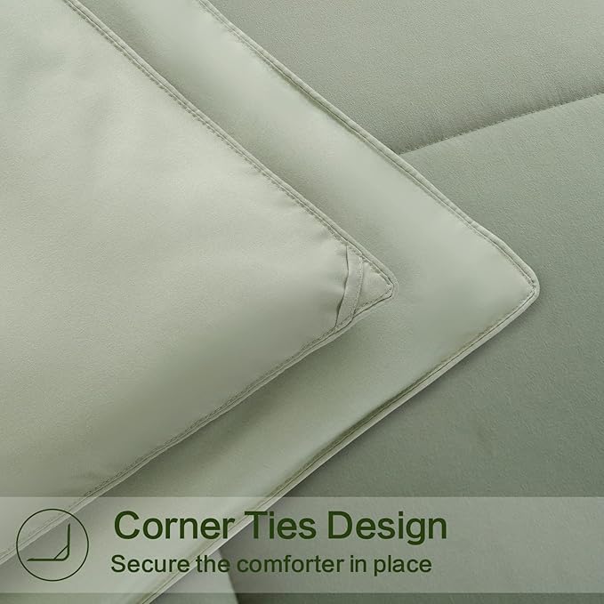 EASELAND Full Size Down Alternative Comforter - Quilted Duvet Insert for All Seasons, Soft Lightweight with Corner Tabs, Summer Winter Warm Bedding, Sage Green 82×86 Inches