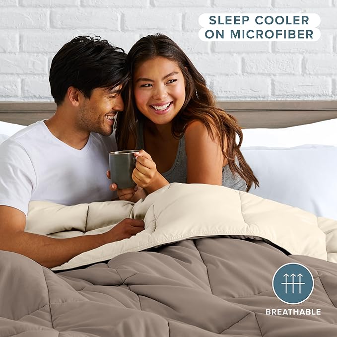Bare Home King/California King Comforter - Reversible Colors - Goose Down Alternative - Ultra-Soft - Premium 1800 Series - All Season Warmth - Bedding Comforter (King/Cal King, Taupe/Sand)