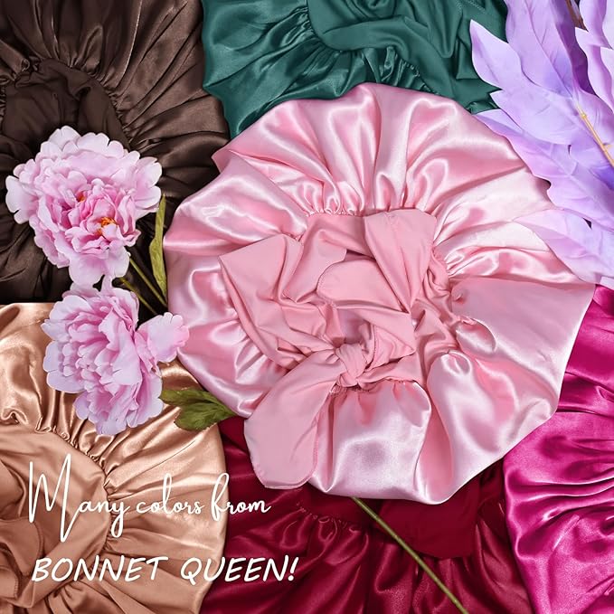 BONNET QUEEN Silk Bonnet for Sleeping Women Satin Bonnet Night Sleep Cap Wrap for Curly Hair with Adjustable Tie Band,Gold