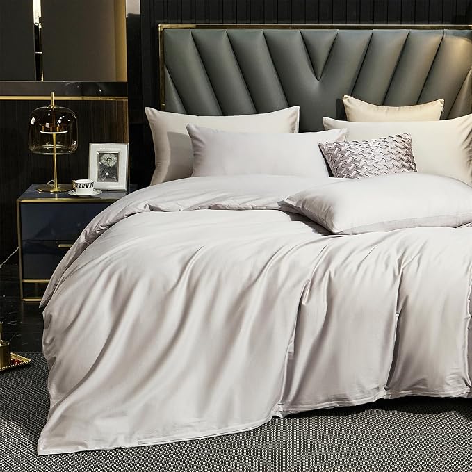 MooMee Duvet Cover Set 100% Extra Long Staple Cotton 600 Thread Count Silky Sateen Smooth Luxury Soft Breathable Durable Hotel Quality Bedding, 3 Pieces (Pastel Purple, King 104"x90")