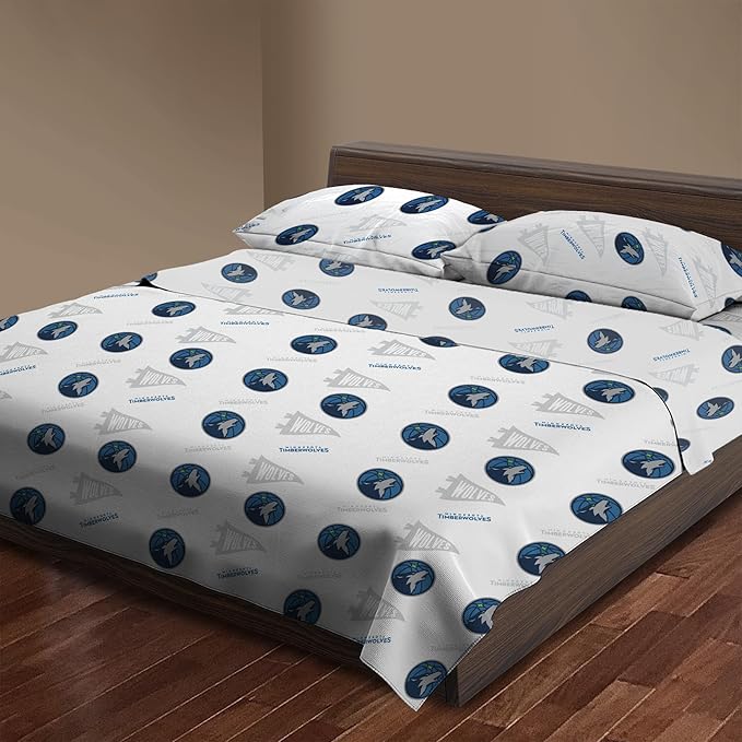 Northwest Officially Licensed Minnesota Timberwolves NBA Full Size Sheet Set – Soft Team Logo Bedding for Dorms, Bedrooms, Fan Caves & Game Day Style